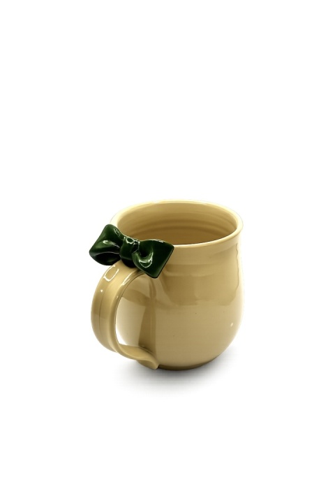 Uroczy kubek ceramiczny z koralową lub zieloną kokardką ok 450ml