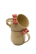 Uroczy kubek ceramiczny z koralową lub zieloną kokardką ok 450ml