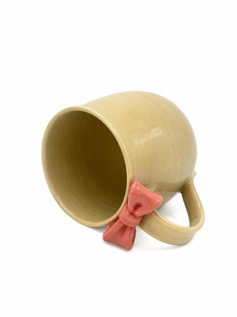 Uroczy kubek ceramiczny z koralową lub zieloną kokardką ok 450ml