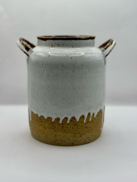 Wazon ceramiczny z uchami 16 cm biało-beżowy nakrapiany